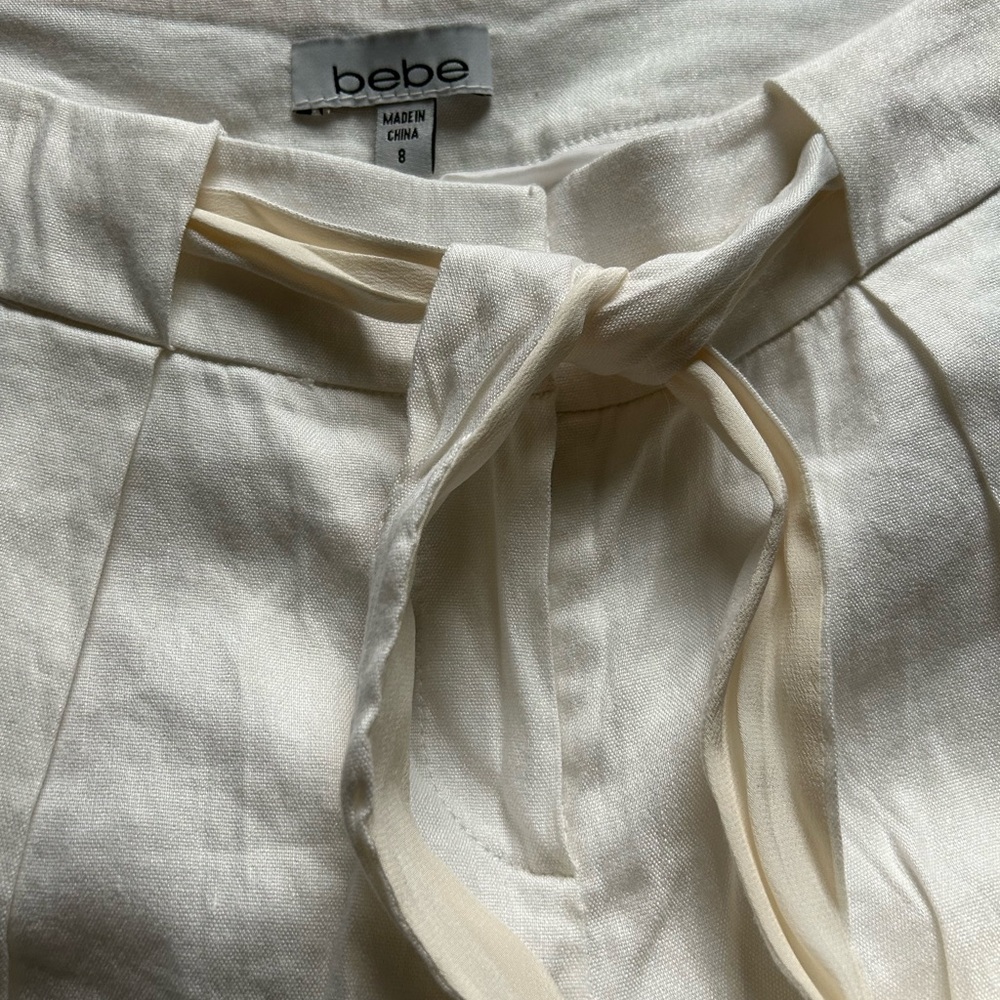 Bebe White Linen Blend Trousers with Fabric Tie Belt - Picture 5 of 15